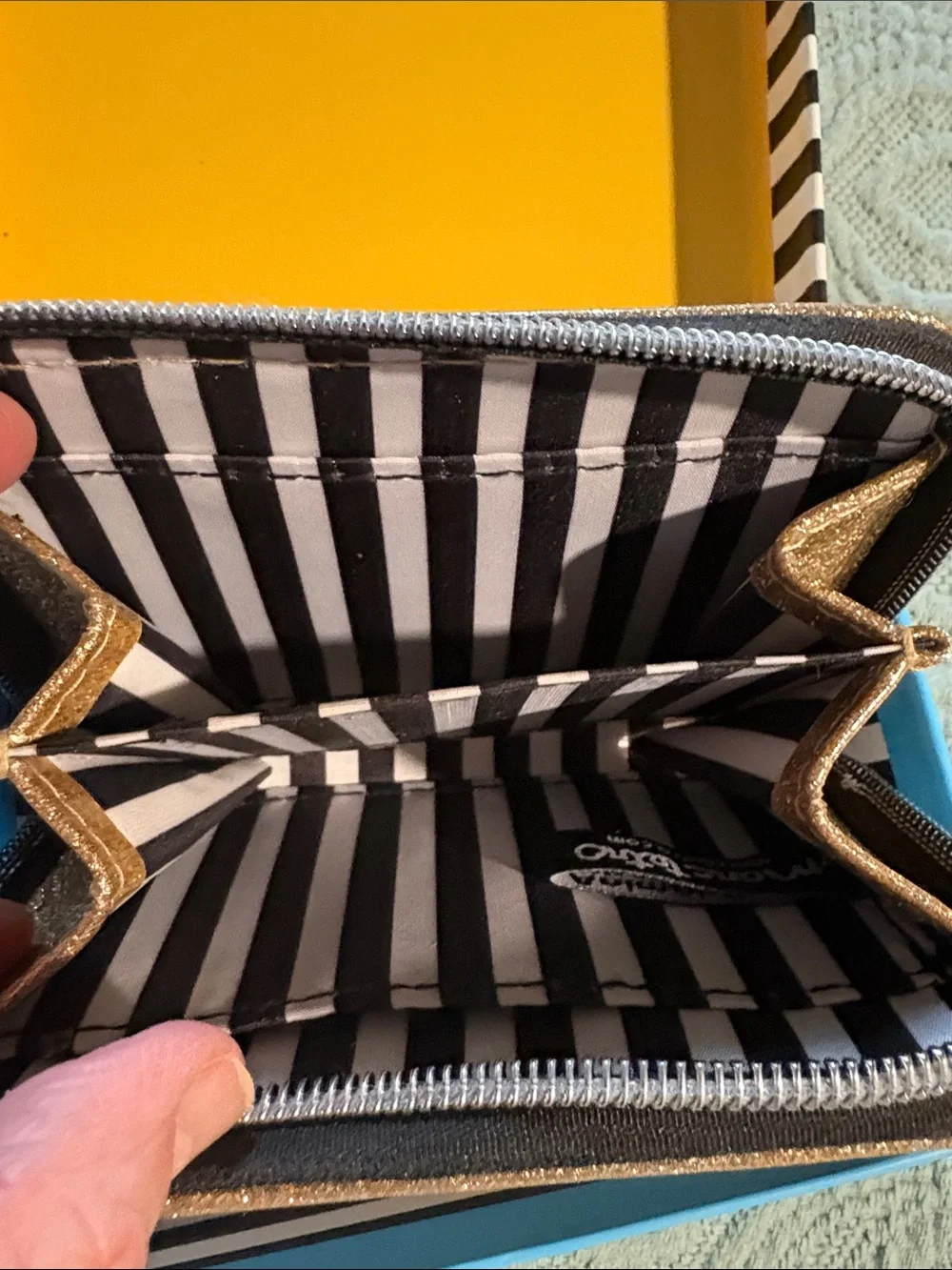 NWOT Marc Tetro Gold Glitter Zip Wallet with Black Dachshund